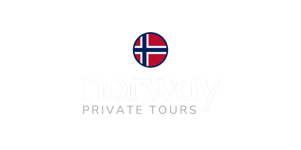 Logo of Norway Private Tours featuring white text and a Norwegian flag icon on a black background.