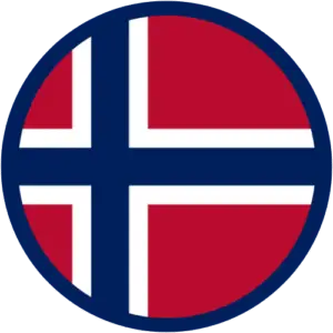 Stylized graphic icon representing the Norwegian flag encapsulated within a circular frame, used to promote tourism and cultural identity in Norway